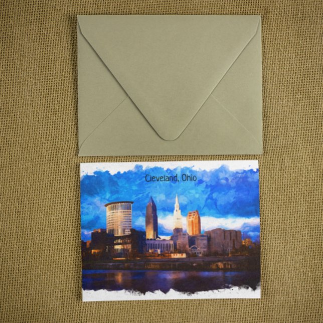 Cleveland Ohio USA Watercolor Cityscape View Postkarte (cleveland ohio panorama city view postcard)