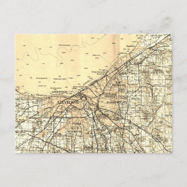 Cleveland Ohio Vintag Map Postkarte (Vorderseite)