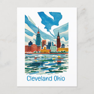Cleveland Ohio Watercolor Skyline Feiertagspostkarte
