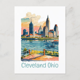 Cleveland Ohio Watercolor Skyline Postkarte