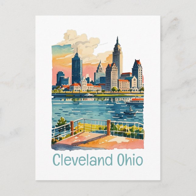 Cleveland Ohio Watercolor Skyline Postkarte (Vorderseite)