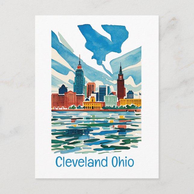 Cleveland Ohio Watercolor Skyline Postkarte (Vorderseite)