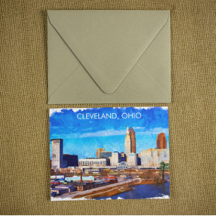 Cleveland Ohio Watercolor Skyline Postkarte