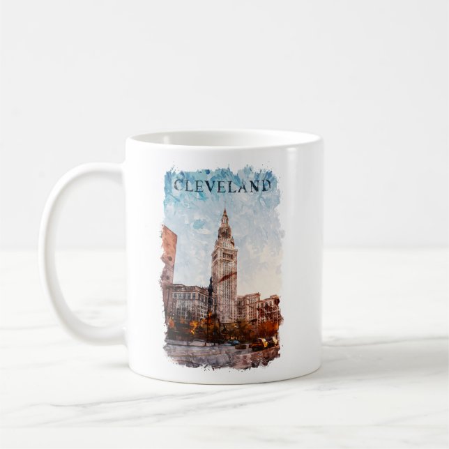 Cleveland Ohio Watercolor Stadtansicht Kaffeetasse (Links)