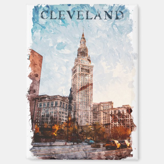 Cleveland Ohio Watercolor Stadtansicht Magnet (Vorderseite)