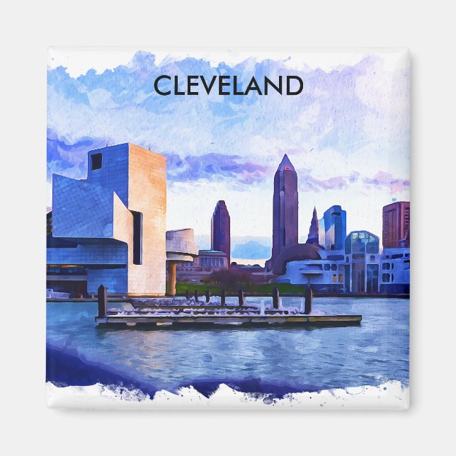 Cleveland Ohio Watercolor Stadtansicht Magnet (Vorne)
