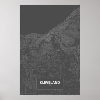 Cleveland, Ohio (weiß auf schwarz) Poster