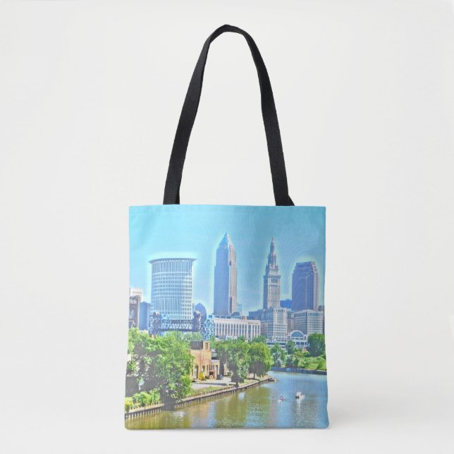 Cleveland (River View) Paint Effect Tote Bag (Vorderseite)