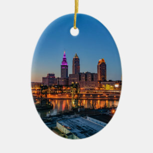 Cleveland-Skyline am Sonnenuntergang Keramik Ornament