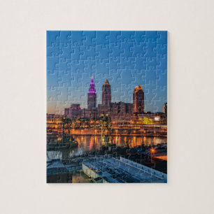 Cleveland-Skyline am Sonnenuntergang Puzzle