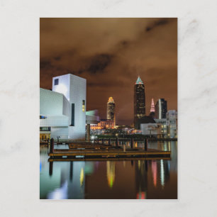 Cleveland Skyline bei Nacht Postkarte