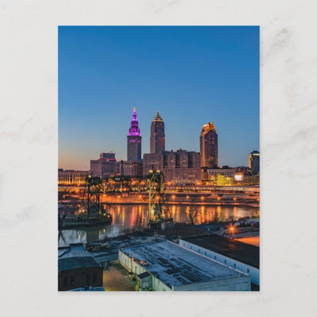 Cleveland Skyline bei Sunset Postkarte (Vorderseite)