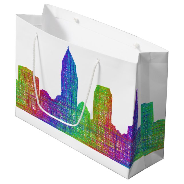 Cleveland-Skyline Große Geschenktüte (Vorderseite Schrägansicht)