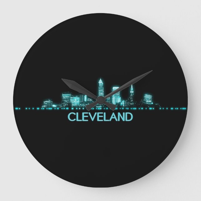 Cleveland Skyline Große Wanduhr (Vorderseite)
