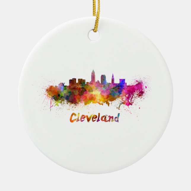 Cleveland skyline im Watercolor Keramikornament (Vorne)