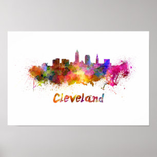 Cleveland skyline im Watercolor Poster