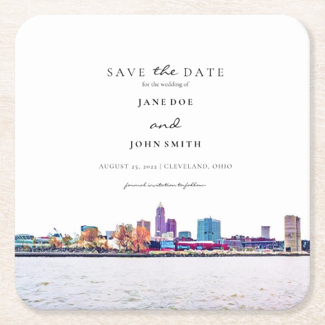 Cleveland Skyline Paper Untersetzer Save the Date (Vorderseite)