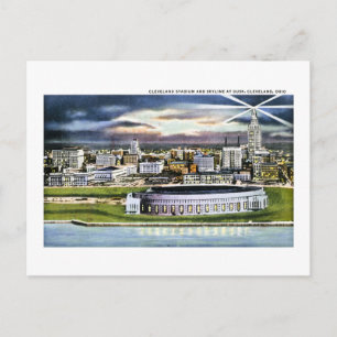 Cleveland Stadium Skyline bei Dämmerung, Cleveland Postkarte