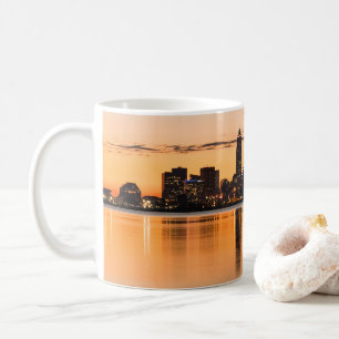 Cleveland Stadt Ohio Sonnenuntergang Skyline Fluss Kaffeetasse