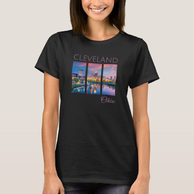 Cleveland Sunset CLE The Land Downtown Skyline Ohi T-Shirt (Vorderseite)