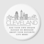 Cleveland Themed | Benutzerdefinierte Stadtmeldung Magnet<br><div class="desc">Ein einzigartiger Magnet für die schöne Stadt Cleveland,  Ohio. Dieser Schlüsselanhänger zeigt die einzigartige Skyline der Stadt mit ihrem Namen darunter. Unter dem Namen der Stadt finden Sie einen Platz für Ihren einzigartigen Slogan oder Ihre Aussage über Ihre Lieblingsstadt.</div>