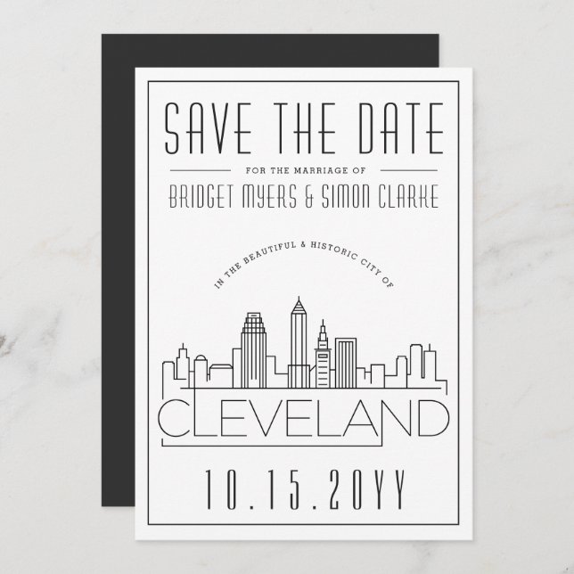 Cleveland Wedding | Stilisierte Skyline Save the D Einladung (Vorne/Hinten)
