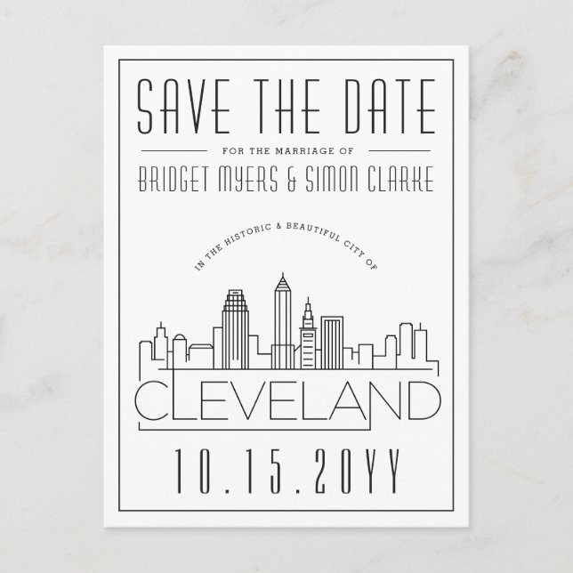 Cleveland Wedding | Stilisierte Skyline Save the D Postkarte (Vorderseite)