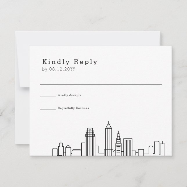 Cleveland Wedding | Stilisierte Skyline-UAWG RSVP Karte (Vorderseite)