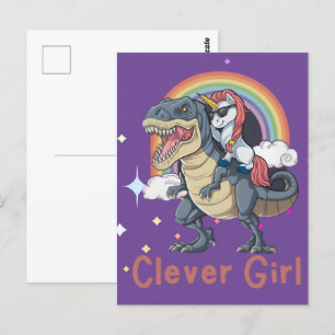 Clever Girl- Einhorn auf Dinosaurier Edition Postkarte