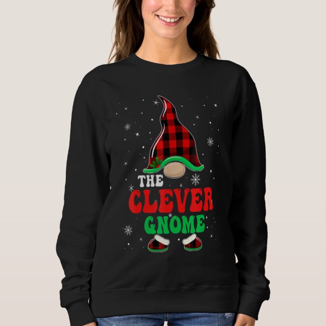 Clever Gnome Buffalo Plaid Matching Family Christm Sweatshirt (Vorderseite)