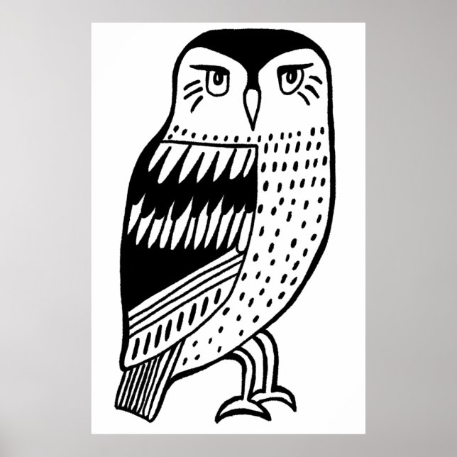 Clever Owl schwarze Linie zeichnend auf Weiß Poster (Vorne)