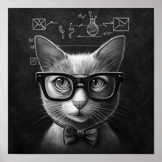 Clever Schrödingers Katze - Schwarz und Weiß Poster
