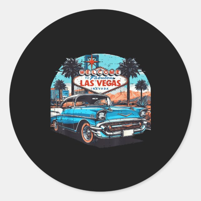 Clic Car Welcome Las Vegas Vacation Summer Men Wom Runder Aufkleber (Vorderseite)