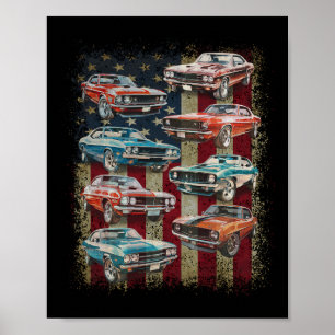 Clic Muscle Car Retro Amerikanische Flagge Patriot Poster