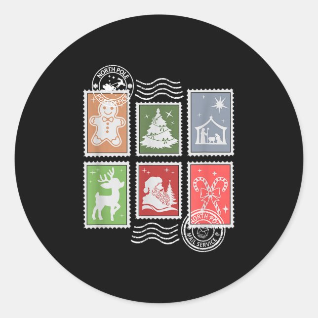 Clic Stage Stamps Christmas Mail  Runder Aufkleber (Vorderseite)