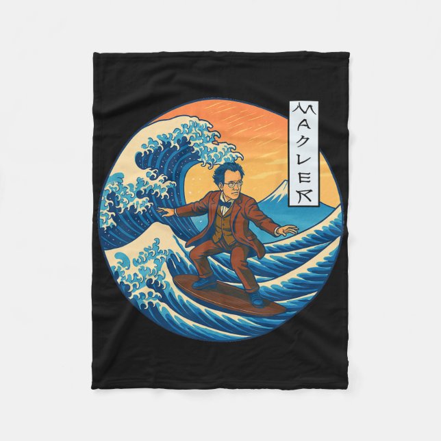 Clical Musician Mahler Ukiyo-e Surfing  Fleecedecke (Vorderseite)