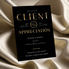 Client Appreciation Day Black & Gold Logo Company Einladung