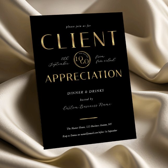Client Appreciation Day Schwarz & Gold Logo Untern Einladung (Von Creator hochgeladen)