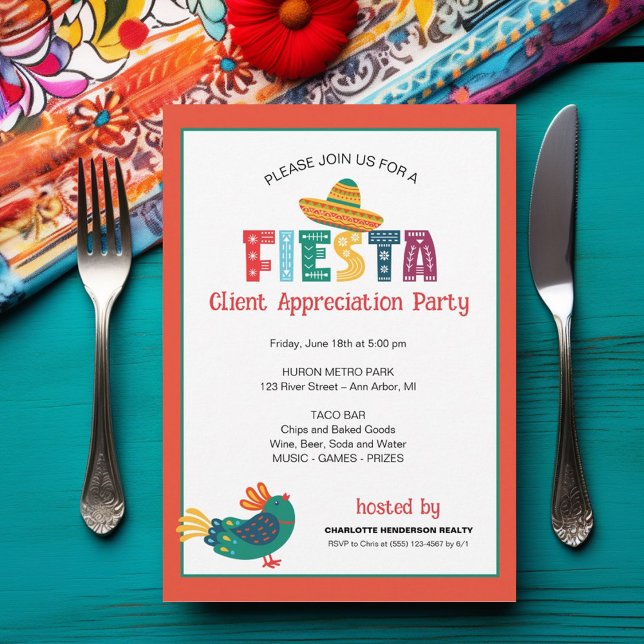 Client Appreciation Fiesta Party Einladung (Fiesta theme client appreciation party invitation.)