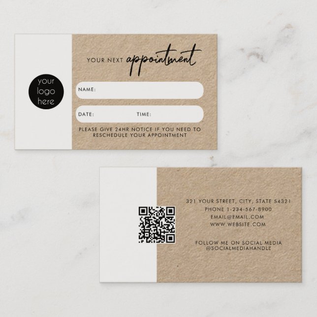 Client-Termin-Karten-QR-Code-Geschäftslogo Visitenkarte (Vorne/Hinten)