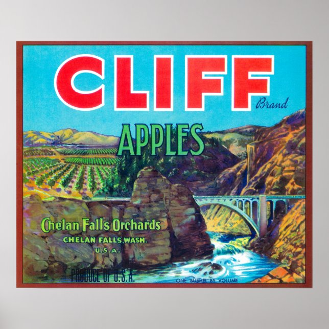 Cliff Apple Label - Chelan Falls, WA Poster (Vorne)
