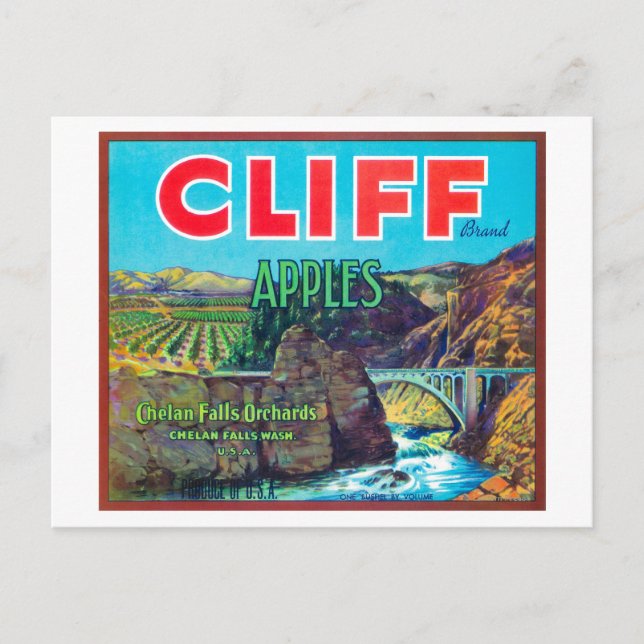 Cliff Apple Label - Chelan Falls, WA Postkarte (Vorderseite)