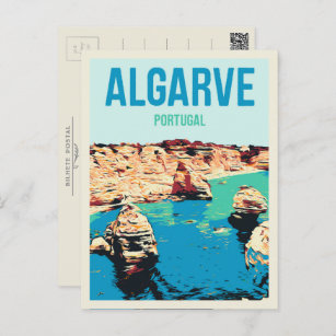 Cliff Coast Illustration Algarve Portugal Postkarte