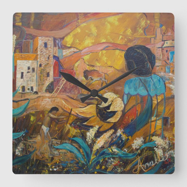 Cliff Dwellers Quadratische Wanduhr (Vorderseite)