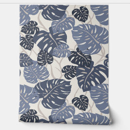 Cliff Hanger Hawaiian Monstera Leaf - Indigo Tapete