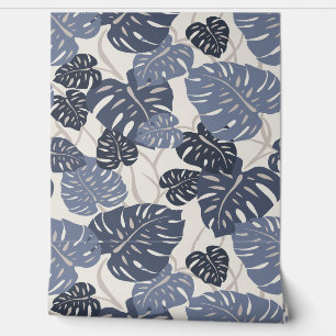 Cliff Hanger Hawaiian Monstera Leaf - Indigo Tapete