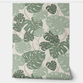 Cliff Hanger Hawaiian Monstera Leaf - Rauch Green Tapete