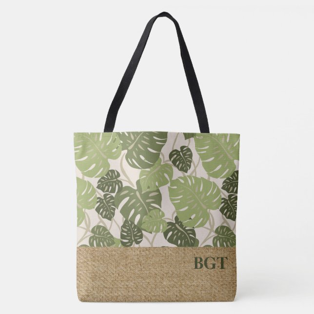 Cliff Hanger Hawaiian Monstera Monogram Beach Bag (Vorderseite)