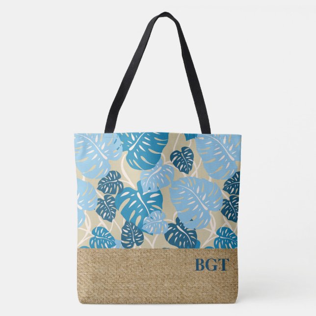 Cliff Hanger Hawaiian Monstera Monogram Beach Bag (Vorderseite)