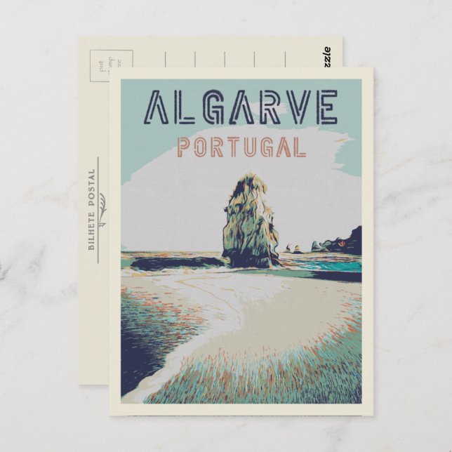 Cliff Küste Illustration Algarve Portugal Postcard Postkarte (Vorne/Hinten)